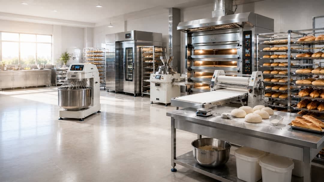 Ligne de boulangerie & pâtisserie Pétrins, laminoirs, fours et équipements de production.